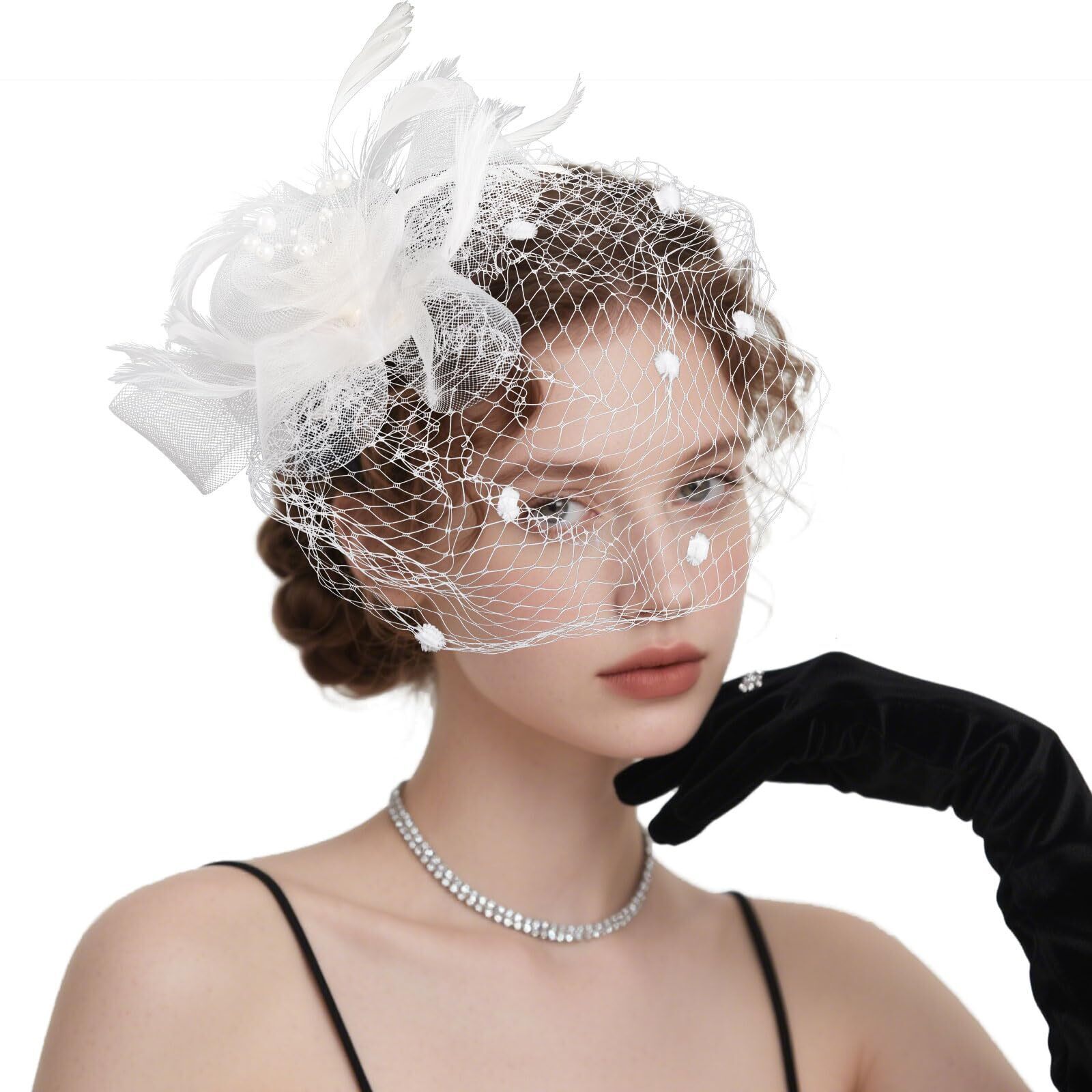 8652 Fascinators Hats For Women Tea Party Hat Feather Headwear With Veils